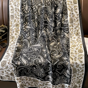 Elegant paisley and floral silk scarf with black and white print for women accessories