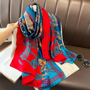 Large Scarf Shawl Faux Satin Polyester Floral Print Sunscreen Lightweight Beach Wrap Ethnic Retro Style For Women
