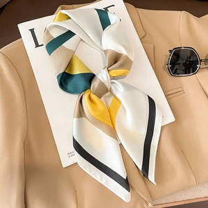 Women Square Scarf Satin Like Polyester Satin Geometric Color Block Elegant Fashion Neck Tie Accessory