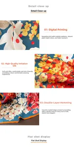 Gros plan détaillé du foulard en satin imprimé floral montrant l'impression numérique