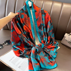 Mode Schal Stola KunstSatin Großer Blumen Blattdruck Sonnenschutz Strand Urlaub Eleganter Wickel Für Damen