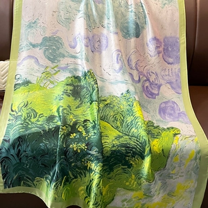 Sciarpa da spiaggia in seta con stampa pittura a olio verde stile impressionista