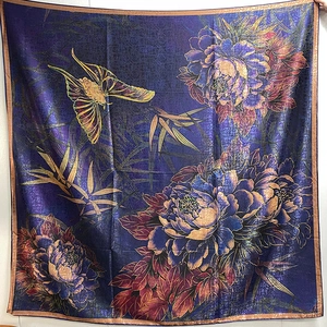 Large Square Fashion Scarf Vintage Floral Peony Print Elegant Satin Finish Polyester Shawl For Women Sun Protection