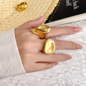 Irregular chunky molten lava ring in 18K gold plated titanium steel for women
