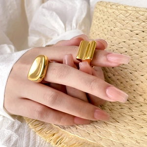 Minimalist 18K gold plated chunky irregular rings with a concave crumpled finish