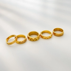 Titanium Steel 18K Gold Plated Ring MAMA Letter Sun Honeycomb Geometric Triangle Minimalist Fashion Jewelry For Women