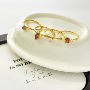 Minimalist Titanium Steel Ring 18K Gold Plated Colorful Zircon Thin Band Fashion Jewelry For Women