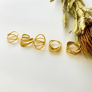 Five-piece set of 18K gold plated titanium steel rings with geometric hollow designs