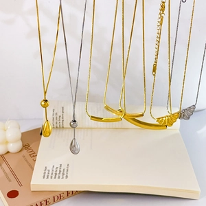 Waterdrop Bar Triangle Pendant Necklace Titanium Steel 18K Gold Plated Adjustable Snake Chain Minimalist For Women