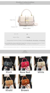 Detailed size guide for the textured square bag showing dimensions and PU material specs