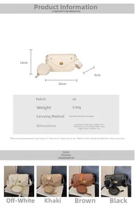 Detail view of V-quilted faux leather crossbody bag with adjustable wide strap and dimensions