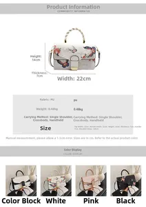 Größentabelle mit Maßen 22x14x7cm für die bedruckte PU-Lederhandtasche für Damen
