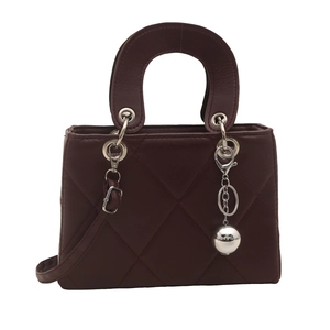Elegant deep burgundy quilted leather handbag for women with silver hardware and top handle