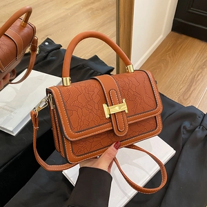 Women Crossbody Bag PU Leather Lace Embossed Elegant Small Square Handbag Metal Buckle Adjustable Shoulder Strap Fashion