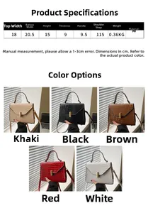 Tableau des tailles et spécifications de couleurs pour le sac carré en cuir PU tendance