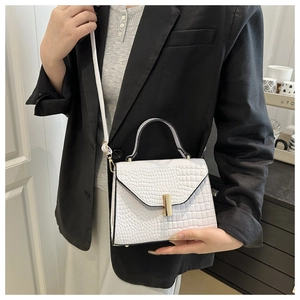 Détail de la texture crocodile blanche et du fermoir en métal doré sur le petit sac