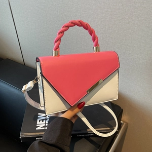 Fashion Contrast Color PU Leather Shoulder Bag Twist Braided Handle Small Square Crossbody Handbag For Women Minimalist Urban Style Bag