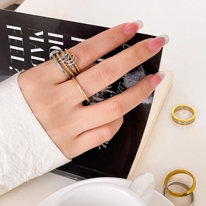 Two-tone layered stainless steel rings set in gold and silver finish for women