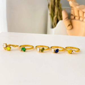 Minimalist Double Zircon Ring Titanium Steel 18K Gold Plated Colorful Geometric Oval Pear Jewelry For Women
