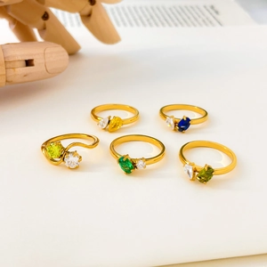 18K gold plated stainless steel rings set with colorful pear-cut zircon gemstones