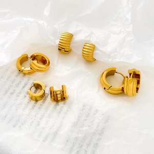 Vintage Hoop Earrings Stainless Steel Triple Arc Textured Smooth Wide Huggie Jewelry For Women