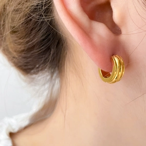 Polished titanium steel pumpkin pattern huggie hoop earrings with a gold finish