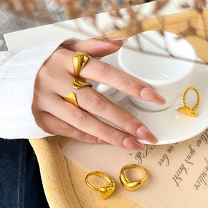 Irregular Heart Ring Minimalist Titanium Steel Gold Plated Polished Band Organic Shape Jewelry For Women