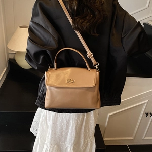 Classic camel faux leather crossbody handbag with gold twist lock for women