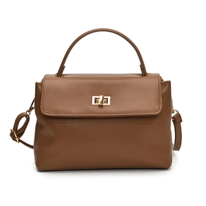 Classic brown leather satchel with gold swivel lock and top handle for commute