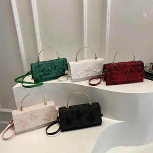 Vintage lace handbags with butterfly embroidery and metal ring handles in five elegant colors