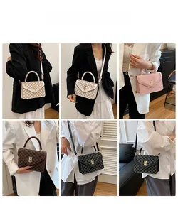 Collage of chic monogram square handbags showing hand-held and crossbody styling options