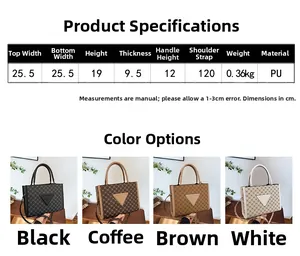 Detailed view of large capacity tote bag available in four colors with dimensions
