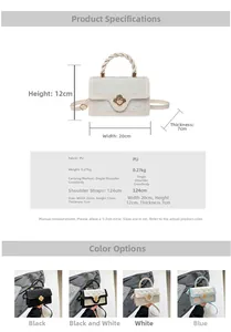 Detailed view of PU leather crossbody bag dimensions and metal clover lock specifications