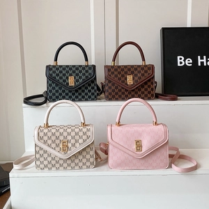 Chic women's mini square handbags with letter pattern and golden twist lock in four colors