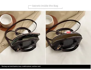 Macro view of the crocodile pattern handbag interior capacity for phone and lipstick