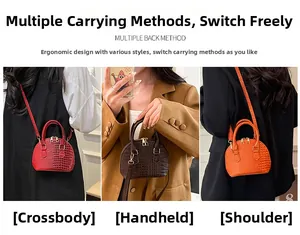Three-way carry shell bag with crocodile texture shown in crossbody and handheld styles