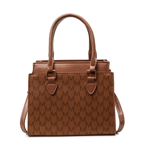 Sac à main marron pour femme avec imprimé monogramme et détails dorés vue de face