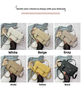 Detailed grid view of vintage saddle bags in white beige grey khaki yellow and black colors