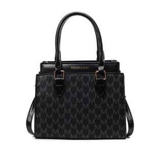 Classic black handbag with M-letter jacquard texture and golden hardware details
