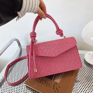 Sac Bandoulière Chic À Texture Tissée Avec Poignée À Nœud Rabat Enveloppe Et Bandoulière Réglable Sac À Main Rétro