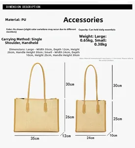 Detailed dimension guide for large and small woven PU leather tote bags with strap measurements