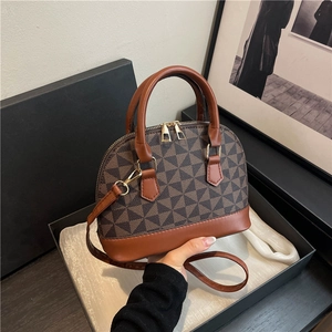 Mode Damen Muschel Umhängetasche Retro PU Leder Geometrisches Dreieck Muster Monogramm Handtasche Abnehmbarer Verstellbarer Gurt Stilvolle Pendler Geldbörse