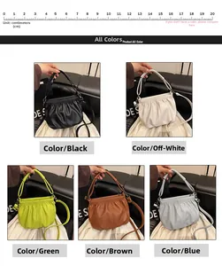 Color variety of pleated bucket bags in black, beige, green, brown, and blue PU leather