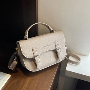 Women Crossbody Bag PU Leather Lychee Pattern Handbag Retro Decorative Buckles Flap Shoulder Bag Casual Fashion