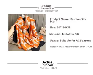 Detail of 90x180cm silk scarf with orange white abstract pattern and soft texture