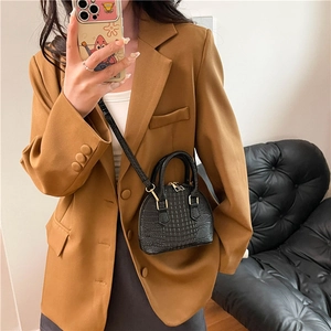 Fashionable black crocodile embossed shell bag with adjustable strap and golden hardware