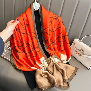 Elegant Floral Printed Faux Satin Scarf Large Soft Satin Shawl Wrap Sun Protection Beach Towel For Women