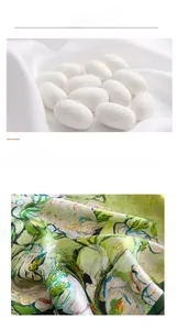 Detail of premium mulberry silk texture with artistic oil painting pattern and raw cocoons