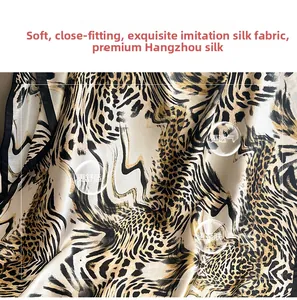 Close-up of leopard print silk scarf fabric showing breathable and soft texture