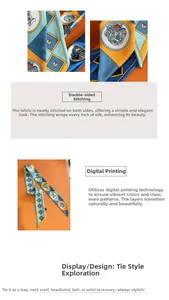 Detail showing double-sided stitching and digital print on geometry patterned silk scarf